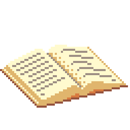 A pixel-art sticker of a book that opens when you hover over it.