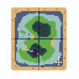 A pixel-art sticker of a map that opens when you hover over it.